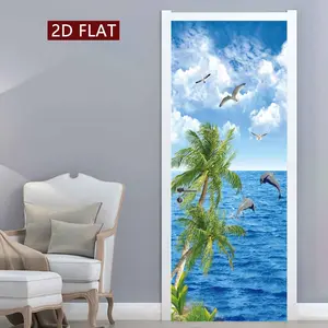 Beach Coconut Tree & Dolphin Pattern Wall Sticker, 2 Counts/set Easy Apply Peel & Stick Wall Decal, Wall Art Decor for Home, Kitchen, Bathroom, Bedroom, Elevator, Ornaments