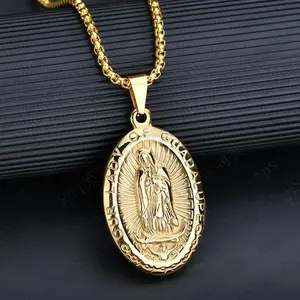 Retro Oval Brand Accessories Virgin Mary Pendant Stainless Steel Pendant Necklace,Gift for Girlfriend, Stylish Jewelry for Men and Women, Anniversary Birthday Mother's Day Gift