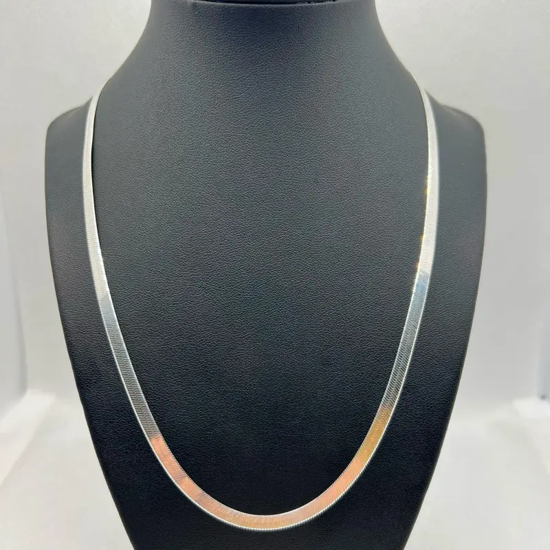 925 Sterling Silver Herringbone Chain Necklace for Adults - Real Jewellery Pendant, 24in, 13g, 4.3mm Wide, Fluid Flat V-Shaped Light-Reflective Links, US Christmas Gift