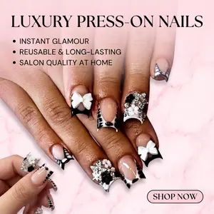 French Tip Press-On Nails 24pcs | Short Square Zebra Bow Fake Nails | Cute Charm Design for Women
