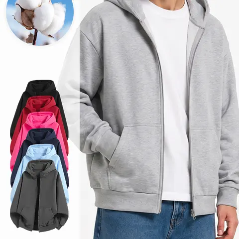 Men's Long-Sleeve Hooded Zip-Up Casual Warm Sweatshirt, Breathable Sports Hoodie with Kangaroo Pouch, Cotton Clothes for Autumn-Winter, Loose Comfortable Minimalist Versatile Fit for Back-to-School, Hoodies for Women
