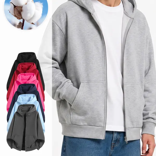 Men's Long-Sleeve Hooded Zip-Up Casual Warm Sweatshirt, Breathable Sports Hoodie with Kangaroo Pouch, Cotton Clothes for Autumn-Winter, Loose Comfortable Minimalist Versatile Fit for Back-to-School, Hoodies for Women