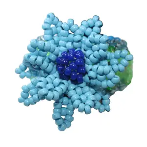 Light Blue Flower On 3d Kandi Cuff-Blue  and Green with Glow Beads-EDC Flower Ready to Rave