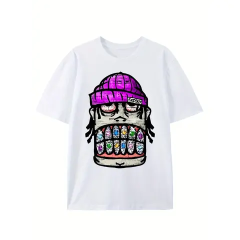 Men's Retro Hip Hop Graphic T-Shirt 100% Cotton Soft Breathable Summer Tee with Bold Streetwear Design