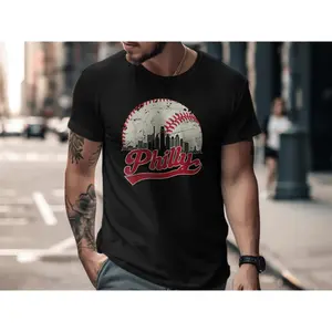 Philly Skyline Baseball T-Shirt, Vintage Philadelphia Baseball Tee, Philly Sports Fan Shirt, Retro Philly Cityscape T-Shirt
