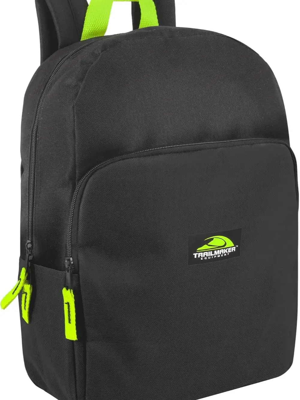 Trail maker 15-in Solid Polyester Kids Backpack - Spacious Bookbag for Preschool-Elementary Students, Large Front Pocket, Adjustable Straps, Fits 13-in Laptop (Black Neon)
