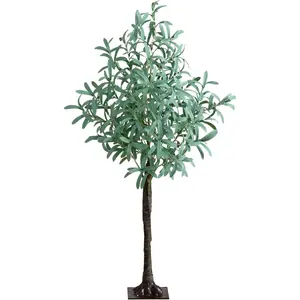 4-FT Artificial Olive Tree with 240 Warm White LED Lights, Faux Olive Tree Indoor Home Décor, Pre-lit Fake Tree with Lifelike Fruits and Sturdy Base Stand