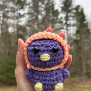 Amigurumi Crochet Baby Duck Handmade Plushie Acrylic Yarn Stuffed Animal with Plastic Eyes Purple and Orange