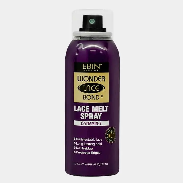 Ebin New York Wonder Lace Bond Melt Spray, Hydrating and Buildable Wig Hold with Keratin, Prevents Discoloration, Shine Enhancing with Extra Mega Holding Finish, Unisex, 2.7oz, Aerosol Can