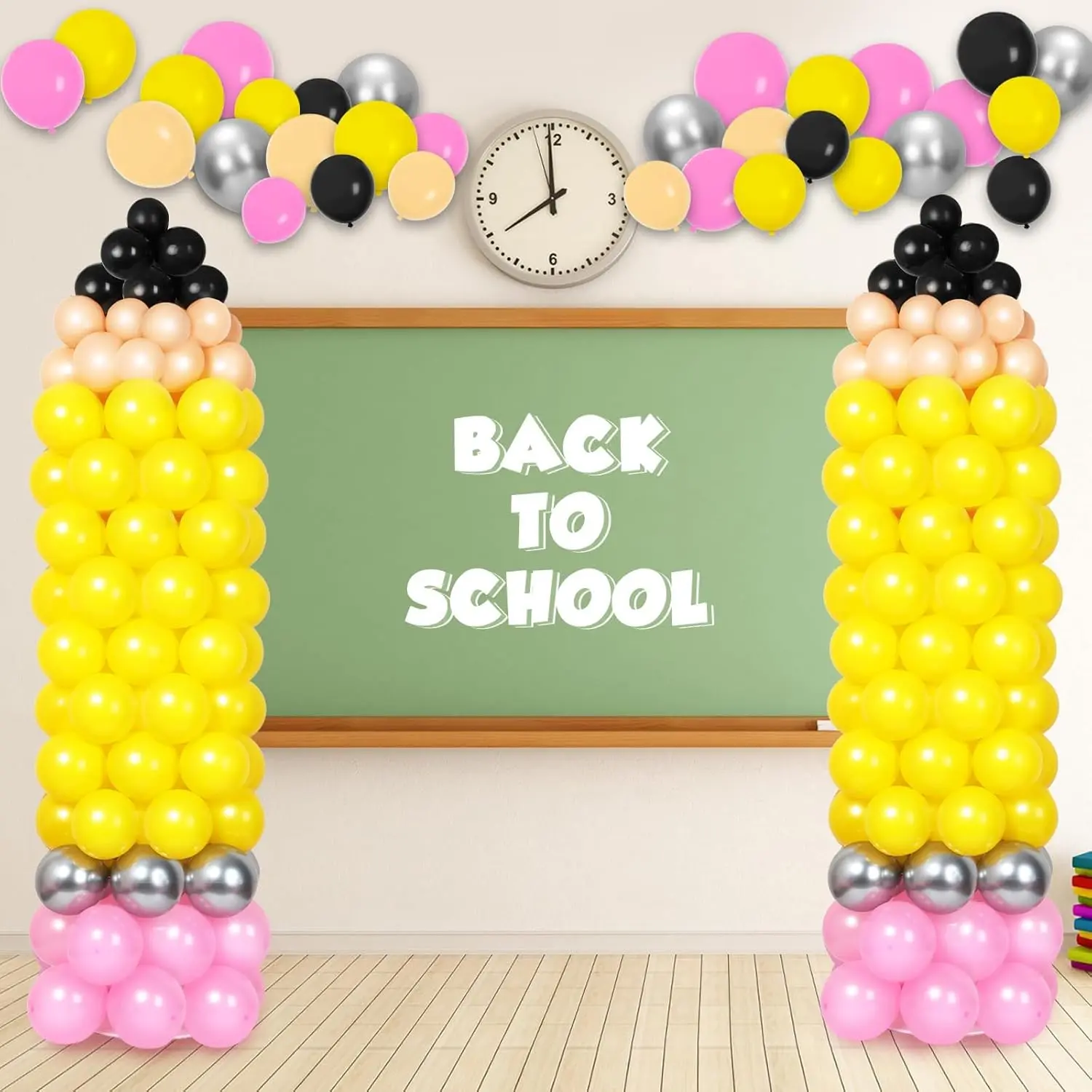 2 Sets Back to School Balloon Column Kit 205pcs Adjustable Pencil Stand for Classroom Party Decor