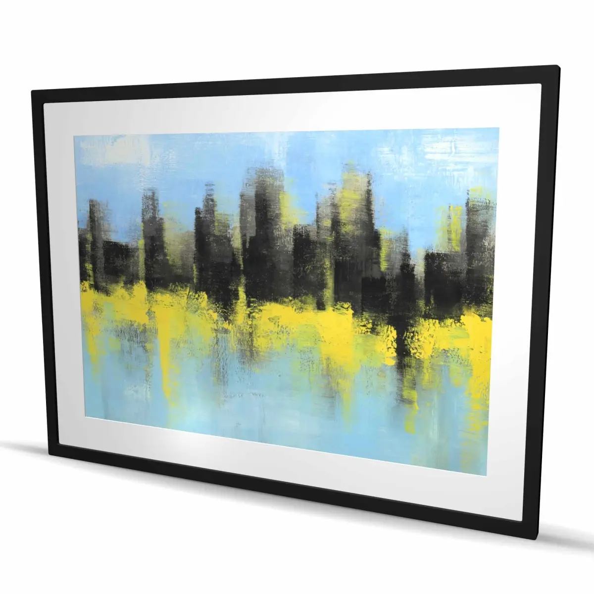 Begin Home Decor C1FM3648NJML8B 36 x 48 in. City Made by Sponge - Black Bedroom Framed Matted Print Wall Art