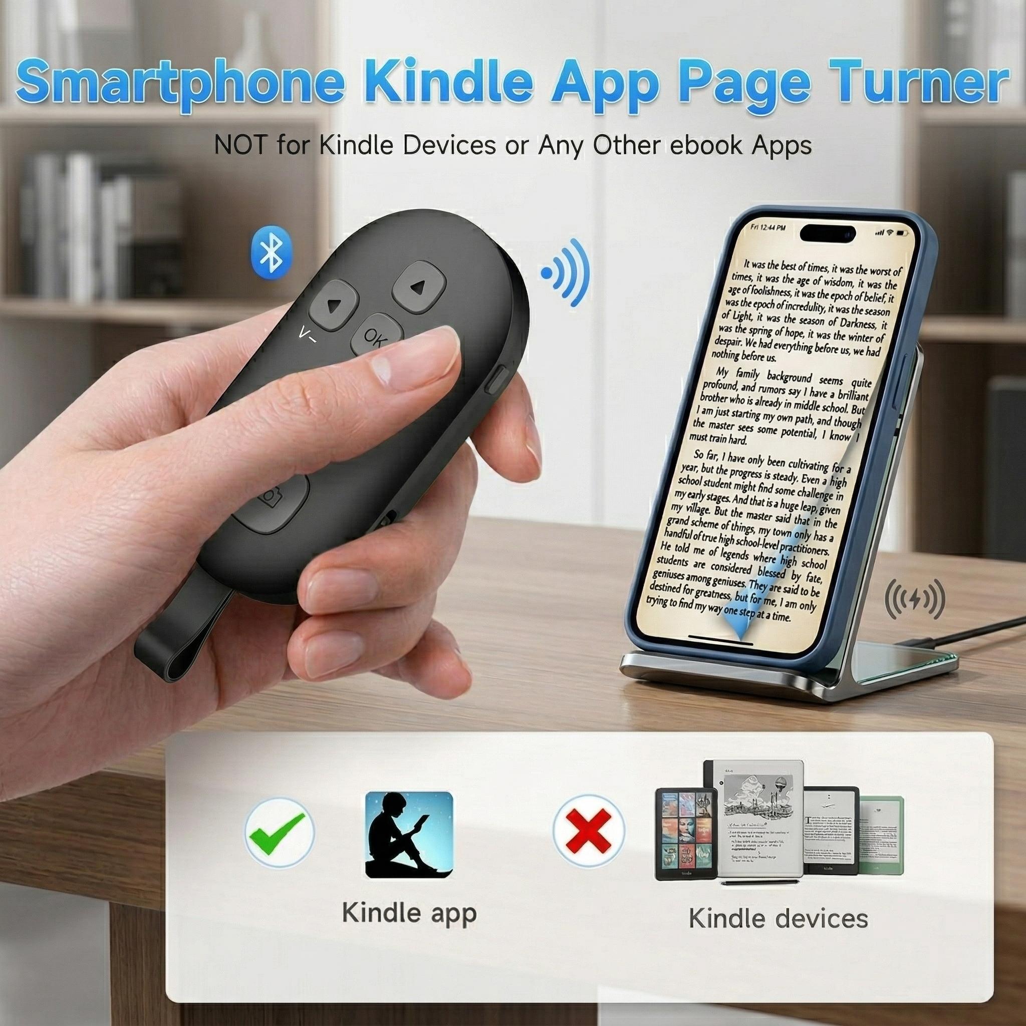 TikTok Scrolling Remote Control for Phone, Page Turner for Kindle App(Not for All Kindle Devices), Camera Shutter Controller for Photo and Video, Connect via Bluetooth, USB-C Charging