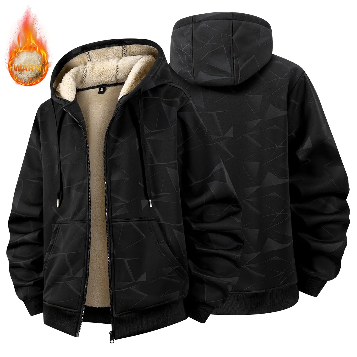 Men's Fleece-Lined Jacket for Autumn and Winter, Single Piece, Zippered Hooded Sherpa Coat, Windproof, Wrinkle-Resistant, and Pilling-Resistant, Skin-Friendly Soft and Comfortable Fabric, Warm and Cold-Resistant for Autumn and Winter