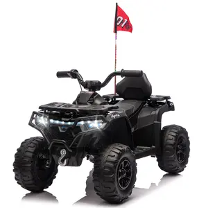24V 160W Kids Electric Ride-On ATV – Realistic Off-Road Design with 2WD,Decorative Flags,On/Off Light Switch,Volume Control W/ Bluetooth,USB Port,Built-in Music & Multi-Color,recommended age:3-6