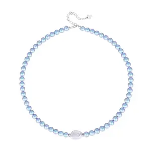 Irregular-shaped freshwater pearl, dazzling blue Swarovski pearl necklace, elegant and fashionable women's bracelet and earring set