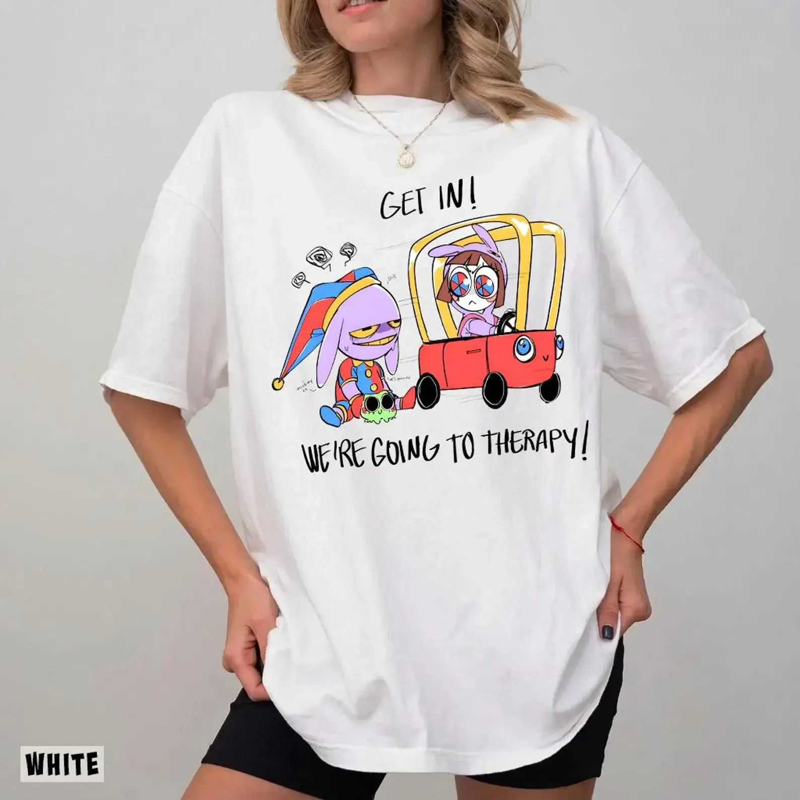 Comfort Colors Jax x Pomni Therapy Shirt -Amazing Digital Circus Shirt,Tadc Shirt,Tadc Sweatshirt,Jax Sweater,Pomni Tshirt,Tadc Last Act Tee, Comfort Colors "Get In We're Going To Therapy" Graphic Tee, Cute Cartoon Pomni Jax Pepper T-Shirt