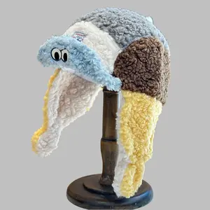 2026 New Cute Puffer Frog Lamb Fleece Aviator Hat Five-Panel Trapper Style Warm Winter Ski Flying Cap Polyester Fiber for Winter Sports