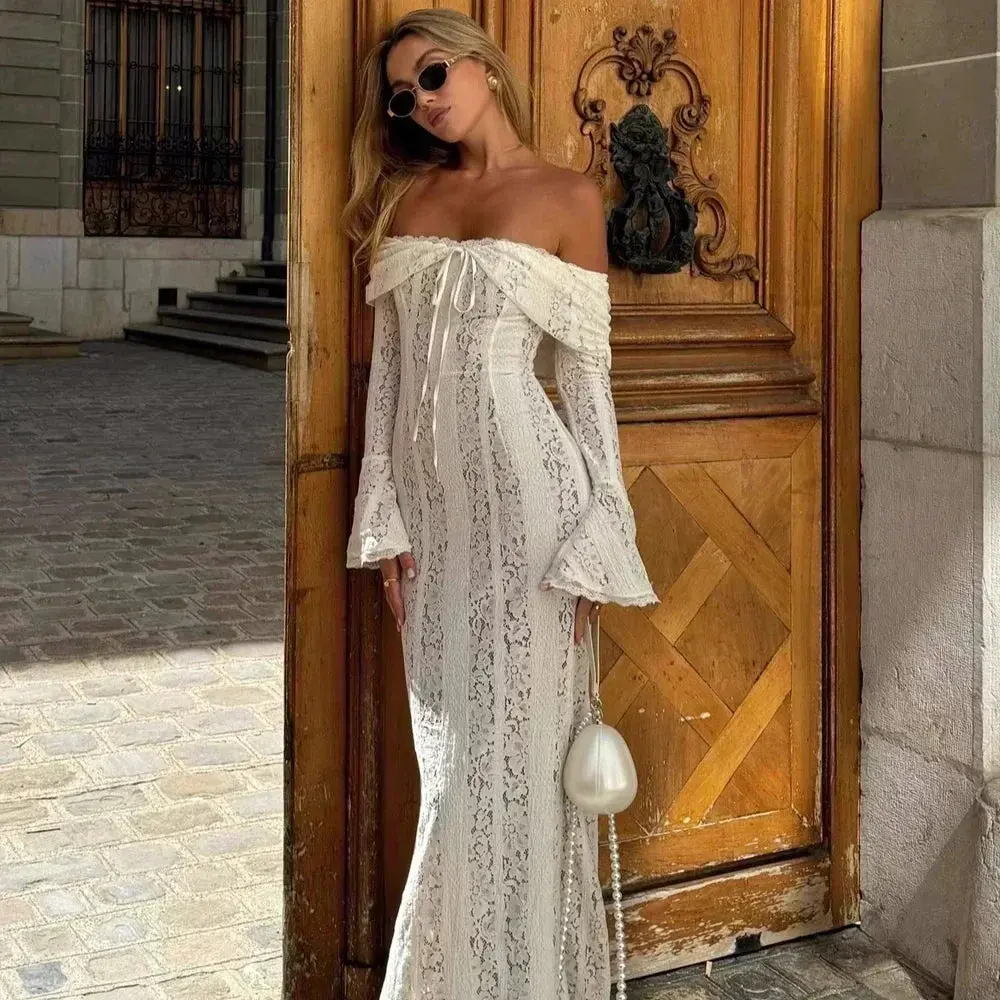 Suninheart White Off The Shoulder Bodycon Dress 2024 New in Flare Sleeve Elegant Lace Maxi Dress Wedding Guest Dress for Women - TikTok Shop Suninheart White Off The Shoulder Bodycon Dress 2024 New in Flare Sleeve Elegant Lace Maxi Dress Wedding Guest Dress for Women - TikTok Shop