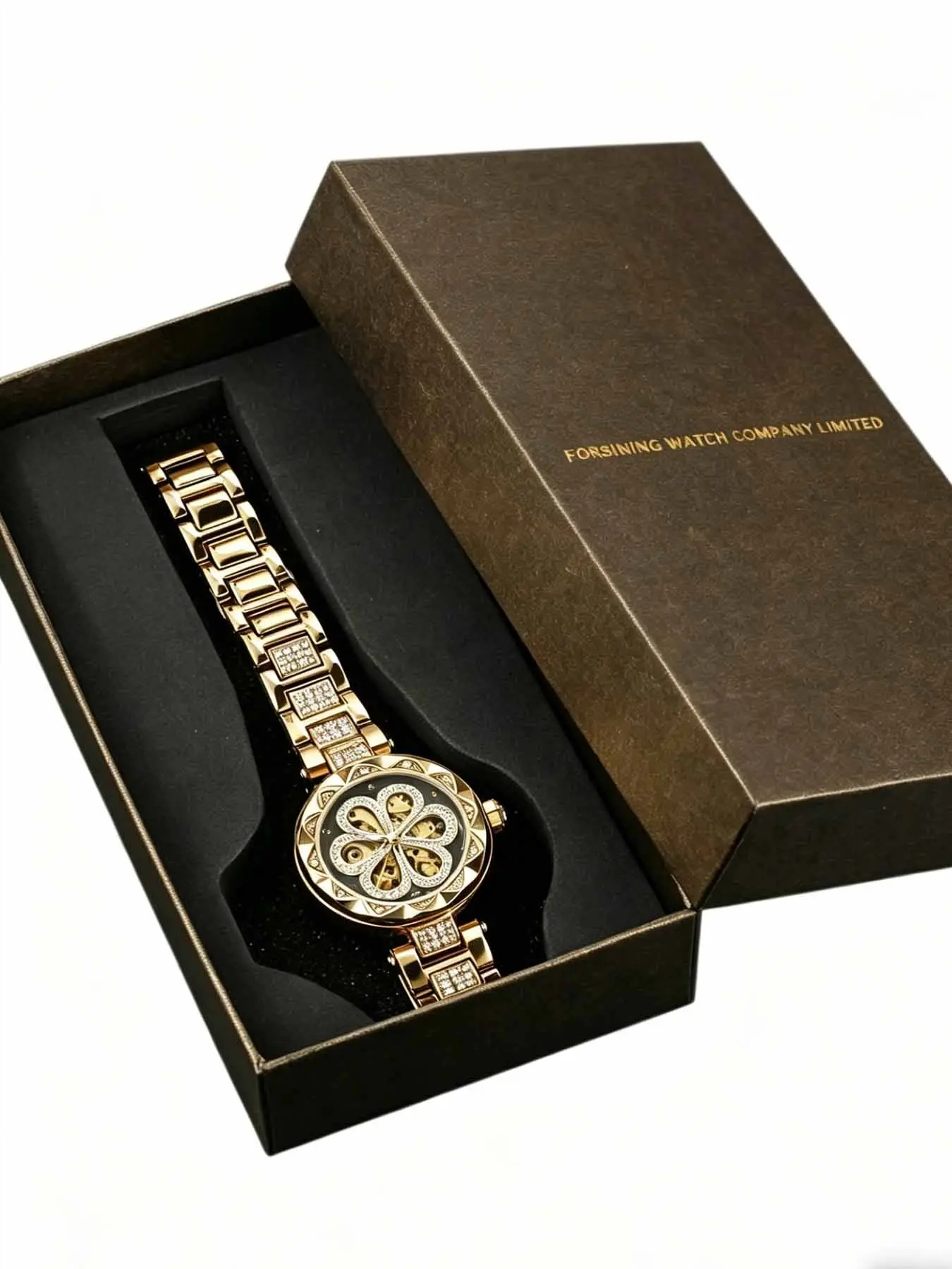 Women's Fashion Classic Diamond Automatic Mechanical Watch, Night Glow Stainless Steel Band, Mother's Day Gift Boxed Set