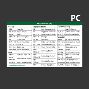 Large Excel Shortcuts Sticker (PC) 3" x 5" Sticker for Laptop or desk