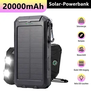 20000mAh Solar Power Bank Waterproof Fast Charging Portable Charger with Compass for Camping Hiking Outdoor