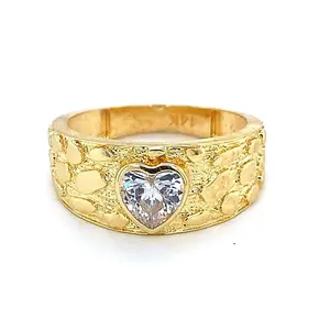 🤍 14K Gold Women’s Nugget Ring with White Heart CZ Stone