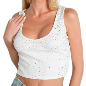 Dotty Rhinestone Cropped Tank Top for Women Comfortable Womenswear Top with Sparkling Rhinestones Casual Sleeveless