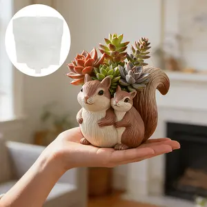A cute couple squirrel shaped flowerpot, pen holder, candle cup, silicone mold, DIY squirrel shaped silicone mold, couple squirrel, can be used for various holiday gifts such as resin, gypsum, clay, concrete, cement crafts, silicone molds, etc