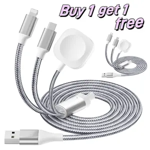 [Buy 1 get 1 free] 4-in-1 USB-C Cable PD Fast Charging Data Sync USB-A Type-C Lightning Aluminum Compatible Cellphone Smartphone Electronic Charger