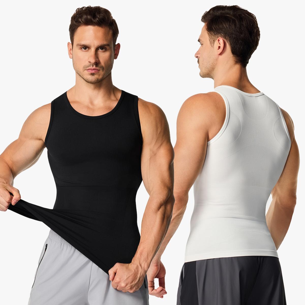 Nebility Men’s Seamless Compression Tank Top, Tummy Control, Chest Support & Back Posture Correction, Breathable 4-Way Stretch Underwear for Gym, Workout & Daily Wear