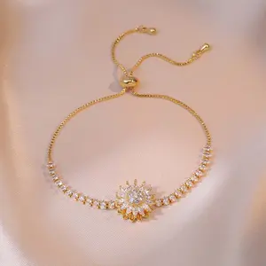 Sunflower Rotating Decompression Bracelet Golden/Silver Zircon Rotatable Set Women's Jewelry