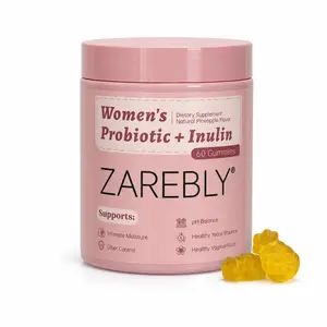 ZAREBLY Women's Probiotic + Inulin Gummies, Natural Pineapple Flavor, Support pH Balance & Healthy Feminine Flora, 60 Gummies