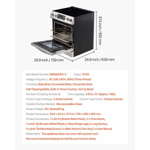 VEVOR 30 in Electric Range Oven, 4.8 Cu. Ft. Capacity Compact Freestanding Oven, Stainless Steel Kitchen Stove, with 5 Burners, Timer, Self-Cleaning, Easy Reach Racks, Storage Drawer(No Power Cord)