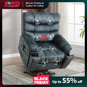 [TikTokShopBlackFriday]Ebello 40.9" Wide Overstuffed Wide Recliners Heavy Duty and Safety Motion Reclining Mechanism with USB Ports, Grey