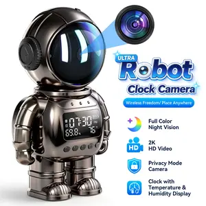 2K Ultra Robot Clock Camera, Wireless Indoor Security Camera with Full-Color Starlight Night Vision, Privacy Mode, Temperature & Humidity Display, Dual-Band WiFi and Two-Way Audio