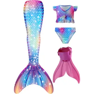 Girls Mermaid Bikini Swimsuit 3 Piece Set Princess Bathing Suit  Summer Beach Wear(FENFEN-M2)
