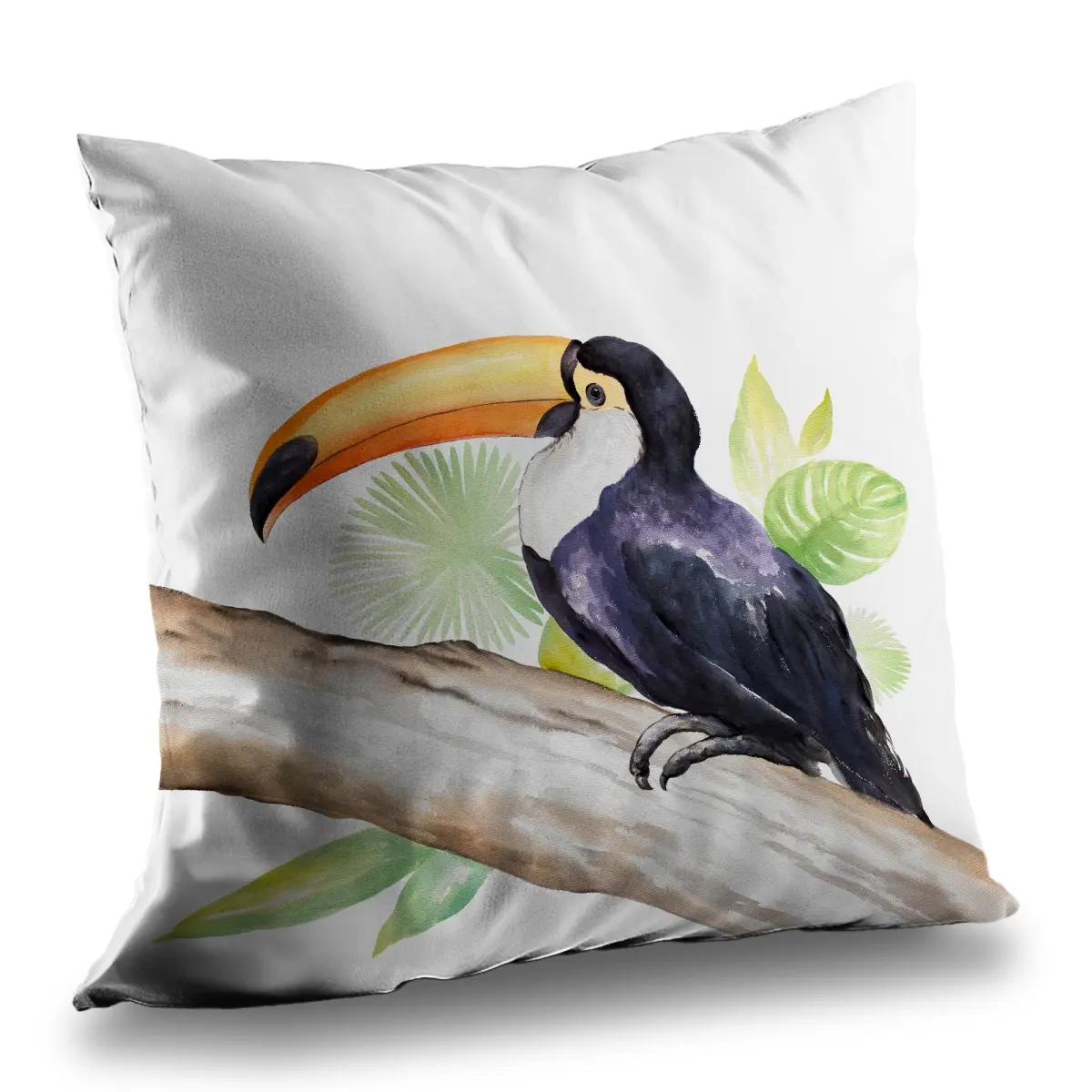 Begin Home Decor C1PT1414M4XI79 Poly Twill Bird Throw Pillow - 14x14 in. Toucan Perched Design, Bedroom Use, with Home Decor Insert
