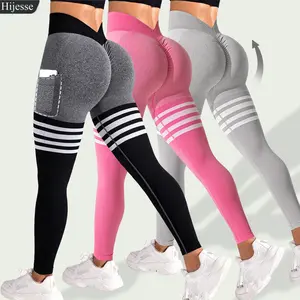 Hijesse Stretchy Workout Leggings with Pockets Women's High Waist Seamless Colorblock Striped Print Yoga Sports Leggings - 3 Counts for Indoor & Outdoor Active Gym Pants Athletic Bottoms SpringStatements - Womenswear, Fashion