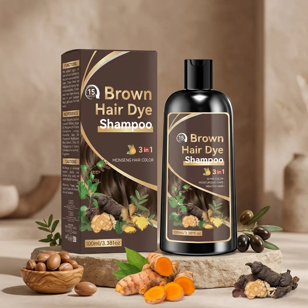 2-Color Options 3-In-1 Ginseng Hair Color Shampoo, Plant-Based Color Ingredients Easy Gray Hair Coverage, Available in Black, Brown, Vibrant Hair Color Shampoo, Convenient to Use, Holiday Gift for Halloween