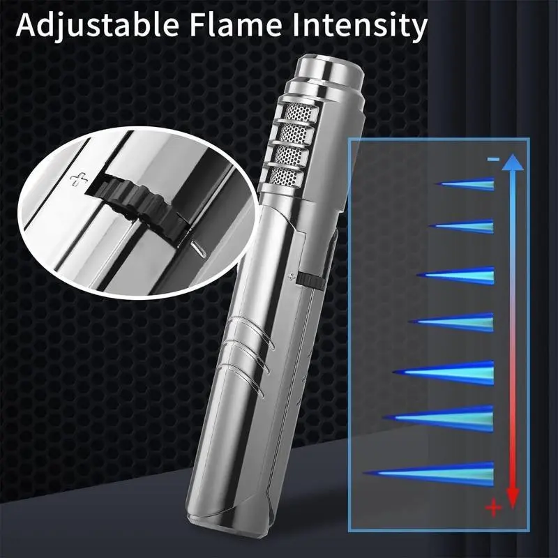 Windproof Refillable Butane Torch Lighter - Adjustable Flame Intensity & Lock, 1800°C Jet Flame for Camping, Hiking,  Camping Lighter, Hiking Gear, Reliable Ignition, Adventure Seekers, Survival Tool, Lightweight Design, Sturdy Build, Campers And Hikers