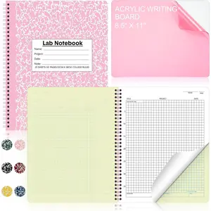 1 Pack Carbonless Lab Notebook Carbon Copy 8.5'' x 11'' 25 Sets of Pages 50 Pages Total Laboratory Engineering Chemistry Computation Notebook Science Grid Coil Binding(Pink)