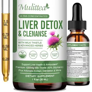 Mulittea Liver Health Liquid Drops (2 Fl.oz) | Milk Thistle, Artichoke, Dandelion & Turmeric | 21-in-1 Herbal Liver Cleanse & Detox Support | Alcohol-Free & Vegan