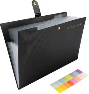 8 Pocket Expanding File Organizer Accordion Folder with Tabs & Labels, Black A4 Letter Size Document Holder, Portable Polypropylene Filing Folder for Office School Home Travel, Durable Acid Free PVC Free Storage for Receipts Bills Reports Contracts