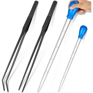2 Pcs Aquarium Coral Feeder with 2 Stainless Steel Feeding Long Tweezers,Syringe Spot Coral Feeder Reptile Feeding Tools Set for Aquatic Plant Reef Anemones Lionfish,Christmas Party Gifts,Hand Tools Kits