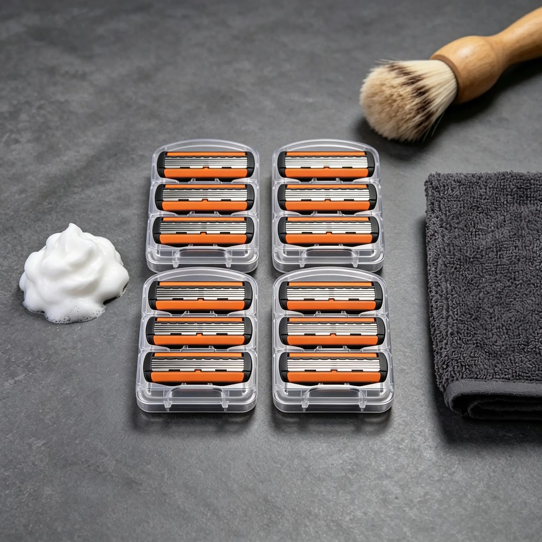 Men’s 6-Blade Razor Replacement Cartridges (12/48 Pcs) - Free Stainless Steel Handle & Storage Case, Premium Grooming Supplies for Smooth Daily Face Shaves (Sports & Outdoor Camping Hiking Waterproofing Cleaning)