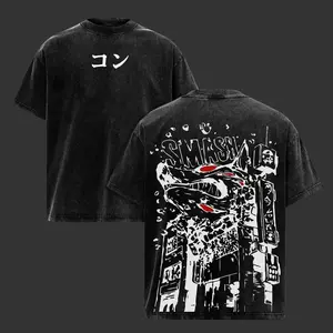 Kon Fox Devil Tee – Aki Hayakawa Chainsaw Man Limited Edition Vintage Washed Oversized Heavy Cotton T-Shirt, Double Printed Retro Streetwear Anime Manga Top Gift for Fans MCV