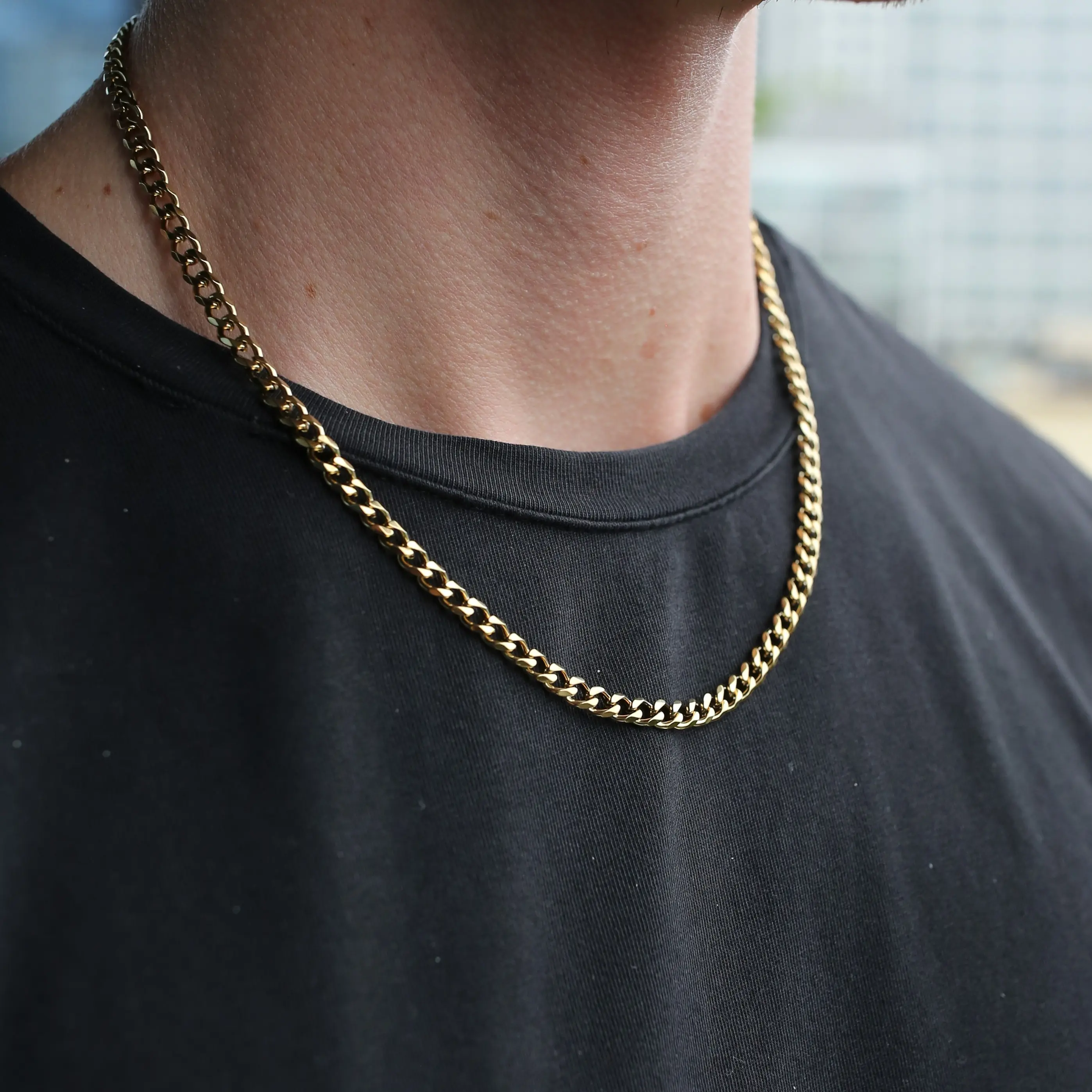 Men's Gold Cuban Link Chain Necklace - 3mm/5mm Durable Everyday Jewelry, 45/50/55cm | ESD