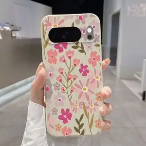 Rounded Edge Phone Case for Google Pixel 10 9 8 7 Pro A XL Floral Whimsy Dream Pattern Shockproof Liquid Silicone TPU Bumper Drop Protection Cover Smartphone Casing