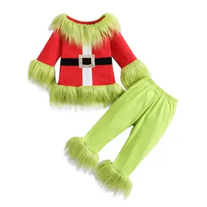 Toddler Kids Boy Girl Halloween Green Monster Costume Plush Cosplay Party Santa Claus Outfit Fuzzy Christmas Clothes