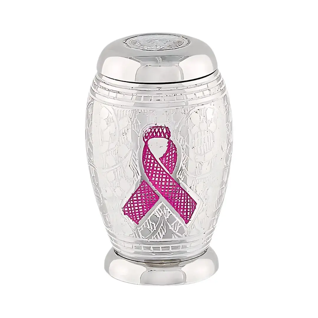 Pink Ribbon Token Urn - Small Cremation Keepsake Urn